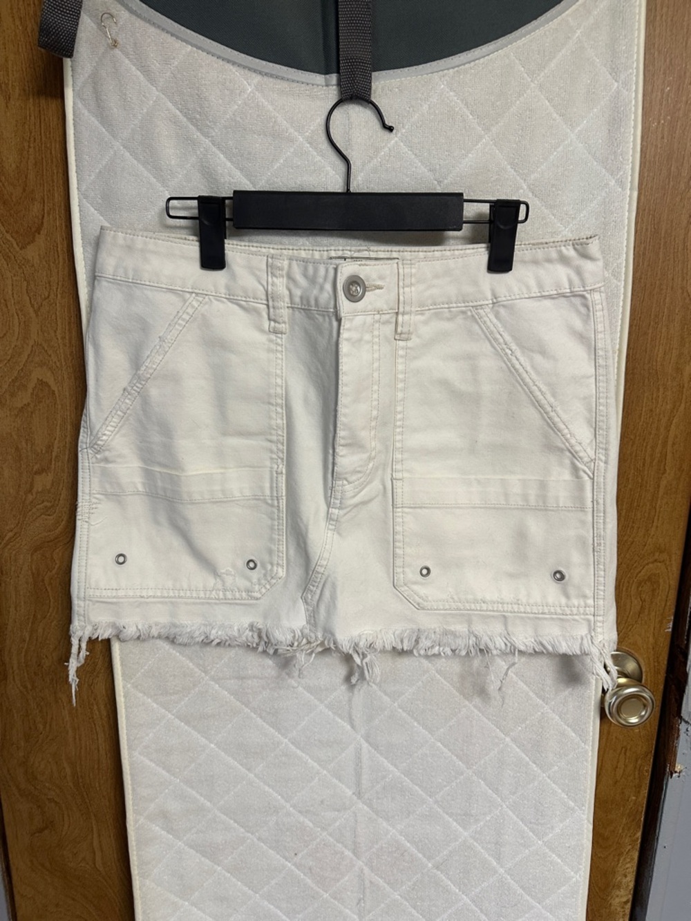 Free People White Frayed Hem Utility Jean Shorts